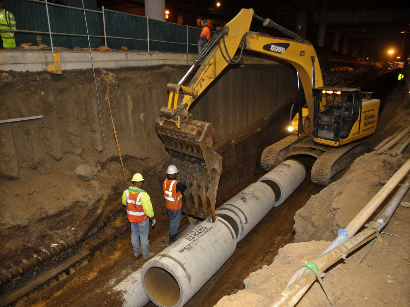 Instalación de tuberías de saneamiento en zanja