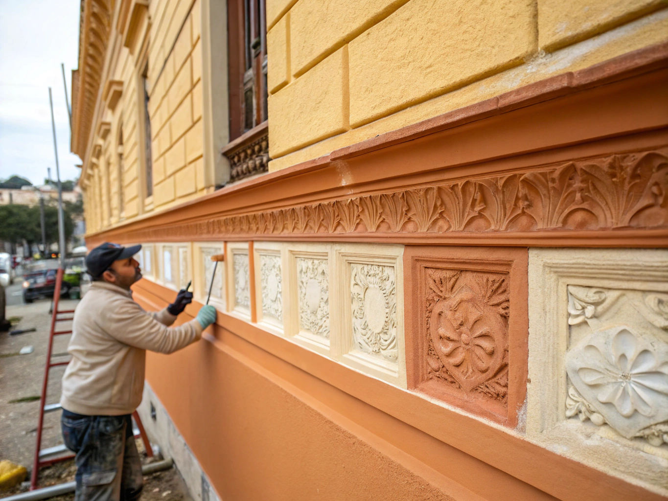 Restauración de fachada en edificio residencial